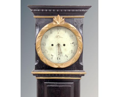 A Scandinavian painted longcase clock, pendulum and key 