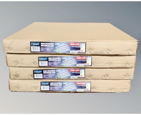 Four Deluce lighting recessed LED modular panels, boxed.