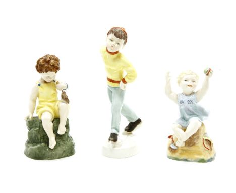 Three Royal Worcester porcelain figures, Fridays child, Sundays's child and Tuesday's child 12cm tall approx