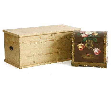 A pine trunk, and a painted chest, 94 and 42cm wide (2)