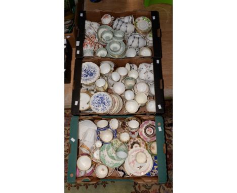 Three boxes containing tea sets, 19th century tea cups and saucers and tea plates (3)