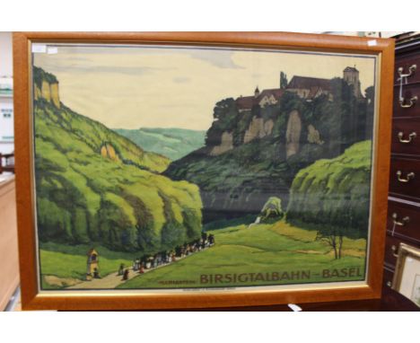 Ernst Emil Schlatter, Mariastein Birsigtalbahn-Basel, lithograph railway travel poster 1911, printed J. E. Wolfensberger, Zur