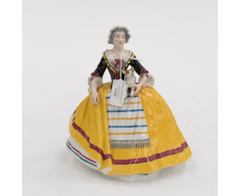 German porcelain figure Kalk Lady in yellow double crossed arrow (Kalk porcelain) 