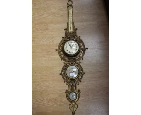 A four part burnished gilt metal clock/barometer, Rococo style, circa 20th century 