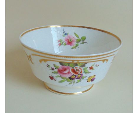 Spode bowl, pattern No. 3549, floral and gilt decoration, rare mark, circa 1825, puce circular Spode Felspar porcelain London