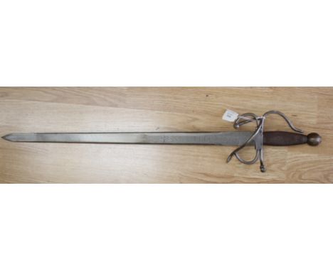 Spanish made decorative Sword. 60cm etched blade marked "Colada del Cid". Wire bound grip and steel guard. No scabbard.