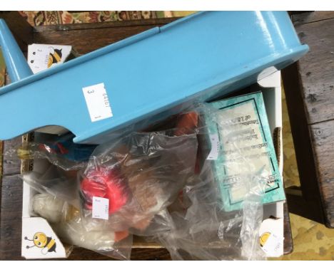 One box containing toy piano, with toy models of Magic Roundabout characters, Zebedee and Brian and other toy items, together