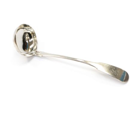 A George III Scottish provincial silver fiddle pattern toddy ladle, monogrammed 'B', possibly London 1817, unidentified marks