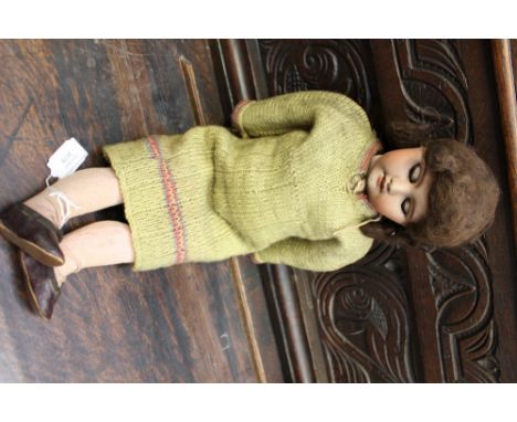 A French SFBJ bisque head doll with natural hair and open mouth (1) 