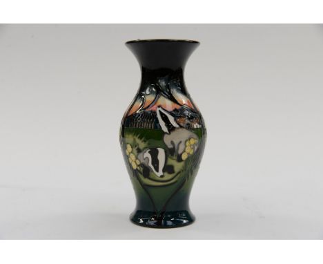 A Moorcroft, first quality limited edition 1/50 vase, in the 'Moonlit Badgers' pattern, designed by Vicki Lovatt for RSPB, sh