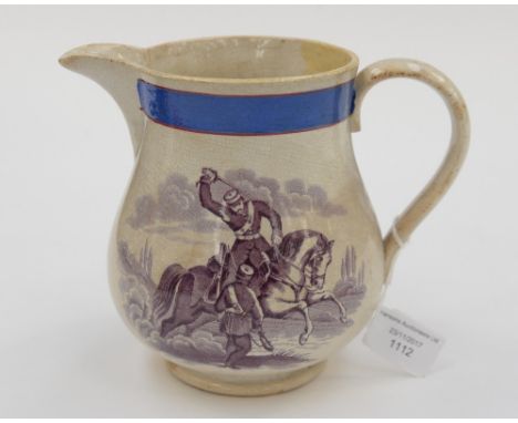 A Staffordshire Commemorative jug, 'Sebastapol attack and capture of the Malakhoff by the French' and 'Light Cavalry merge at