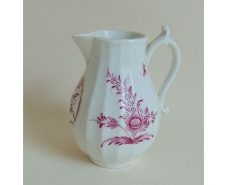 Worcester Sparrow beak jug, decorated with puce floral sprays, Circa 1770 Frett MarkSize 11cms highProvenance: The Late Noel 