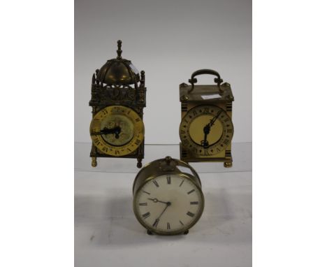 Smiths small lantern clock in the 17th Century style with key; together with a Bentima brass carriage clock and a Brevete Fre