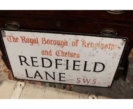 An enamel Royal Borough of Kensington and Chelsea Redfield Lane sign 