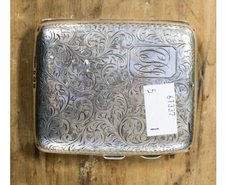A silver engraved and monogrammed cigarette case with faux tortoiseshell interior, Birmingham 1923, approx 102.7 grams 