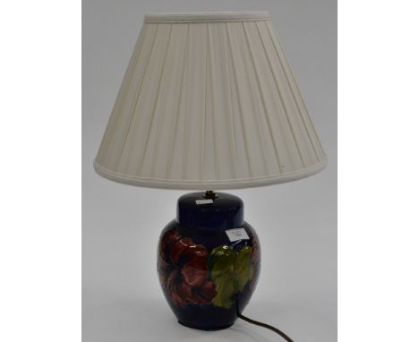 Moorcroft Hibiscus lamp base, with shade