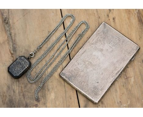 A machine engraved pocket cigarette case and a silver vesta (approx 213 grams all in) 