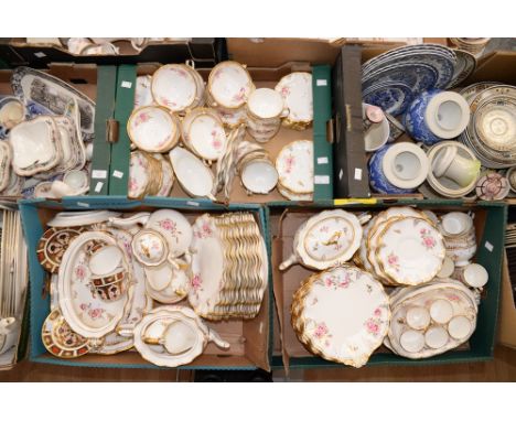 A Royal Crown Derby Pinxton Rosees pattern part dinner, tea, & coffee service; including serving dishes & covers, meat platte