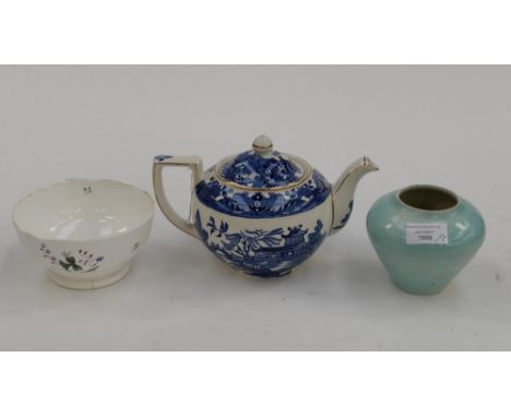 A Robert Czinsky (Weald, England) 1950's vase, a Burleigh Ware Willow Pattern teapot, mid 20th century, and a china mid 19th 