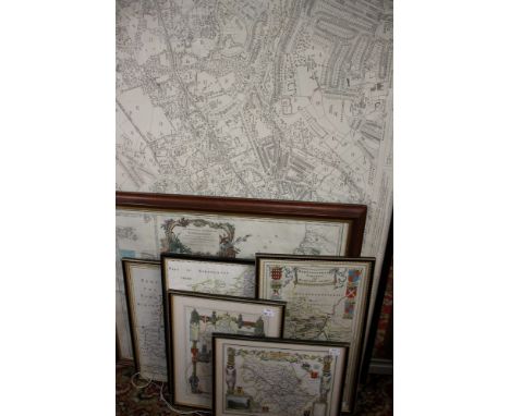 Collection of maps: J. Blaeu 17th-century map of Bedfordshire, copper engraving on laid/chain-lined paper with English & Fren