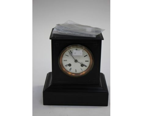 Black slate mantle clock with pendulum, key