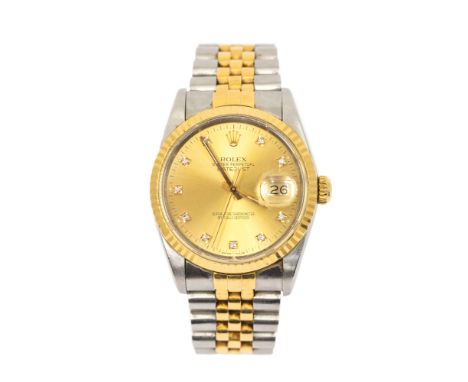 Rolex: a Gentleman's Oyster Perpetual DateJust superlative chronometer wristwatch, comprising a signed gold tone dial, applie