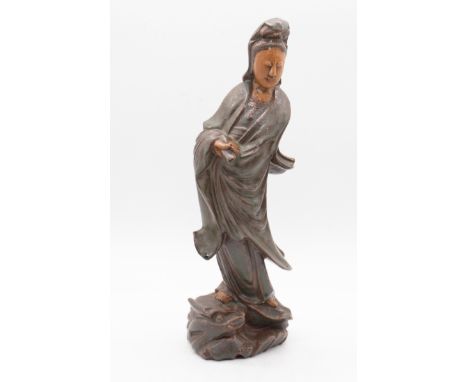An earthenware model of Guanyin, approx 31cm high&nbsp;