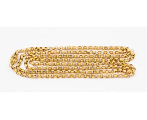 A Victorian gold belcher link guard chain, comprising links with embossed star decoration, each link  approx 3mm wide, to a f