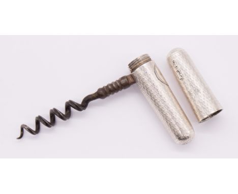 A Victorian silver mounted metamorphic corkscrew, the engine turned handle with central vacant cartouche, hallmarked by TJ., 
