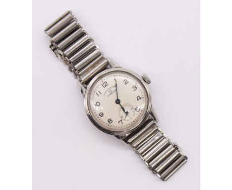 Omega: a Gents 1942 chronometer wristwatch, ex 'RAF' comprising a  round silvered dial with Arabic hour indices, subsidiary d