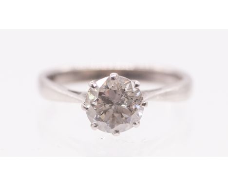 A diamond and platinum solitaire ring, comprising a round brilliant cut diamond approx 1.32 carat, clarity I1, colour J/K as 