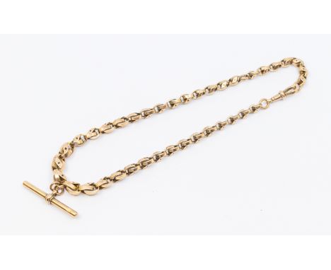 A Victorian 9ct gold fancy link fob chain, comprising graduated interlocking links with pierced star decoration, widest  appr