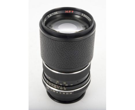 A Carl Zeiss 135mm f/2.8 Sonnar HFT Lens, serial no. 5366527, black, QBM mount, barrel, G, elements, G, light internal dust, 