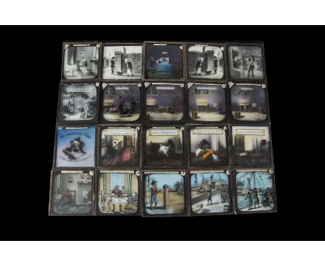 3¼sq. in. Four Magic Lantern Slide Stories, The Discoveries of Columbus - 12 coloured slides; The Mischievous Puppy - 9 colou
