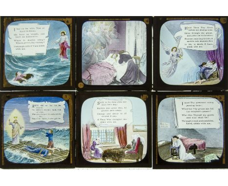 3¼sq. in. Four Magic Lantern Life Model Slide Stories, Ora Pro Nobis - 8 coloured slides; Abide with me - 6 coloured slides; 