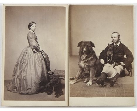 Portrait Cartes de Visite with or of Dogs and Cats, Alexander Crowe, Stirling - lady with dog (1), gentleman with three dogs 