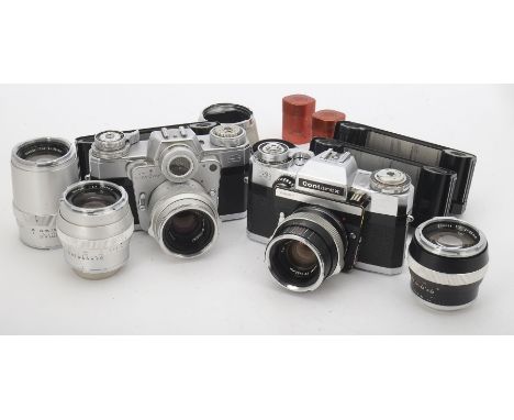 A Zeiss Ikon Contarex Outfit, Contarex Super 10.2600 body, 1st version, serial no. G34254, body, F-G, some brassing and marks