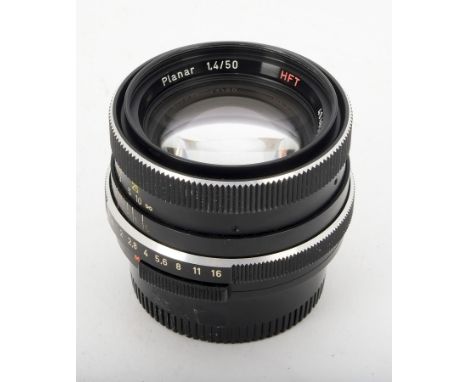 A Carl Zeiss 50mm f/1.4 Planar HFT Lens, serial no. 4948555, black, QBM mount, barrel, G, minor paint loss around focussing r