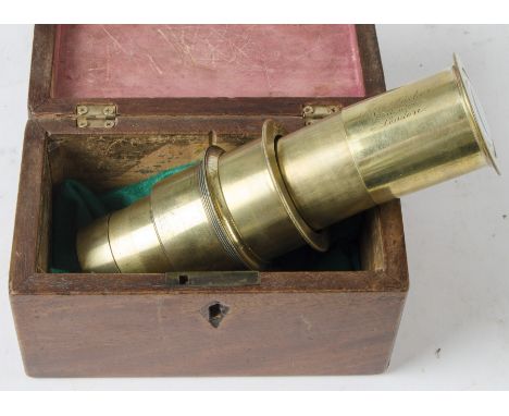 Projecting Kaleidoscope Lens for a Magic Lantern with Rack-Work Slide, by A C & F Darker, lacquered brass, in mahogany case, 