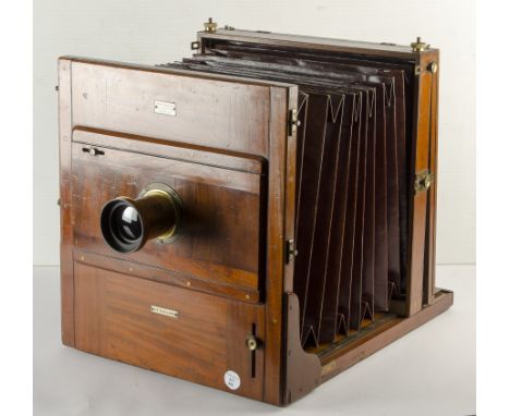 A Robert Abraham 'The Challenge' Tailboard Studio Camera, 10 x 12" ground glass, single extension, red leather bellows, tilt 