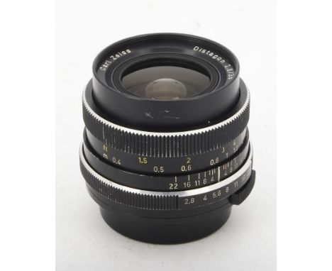 A Carl Zeiss 35mm f/2.8 Distagon Lens, serial no. 8016846, black, QBM mount, barrel F, some light scratches and paint loss, e