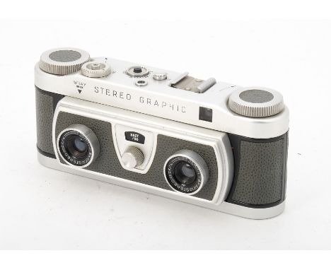 A Wray Stereo Graphic Camera, serial no. 002477, chrome, shutter working, body, G, with wray stereo 35mm f/4 lenses, elements