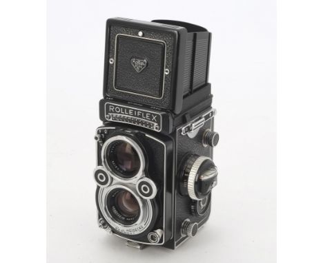 A Rolleiflex 3.5F TLR Camera, serial no. 2231036, type 2, shutter working, meter responding, body, G-VG, with Carl Zeiss 75mm