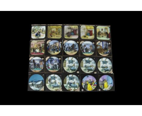Four Magic Lantern Slide Stories, John Hampden - 6 coloured slides; Tim’s First Speech - 6 coloured slides; Little Jim - 6 co