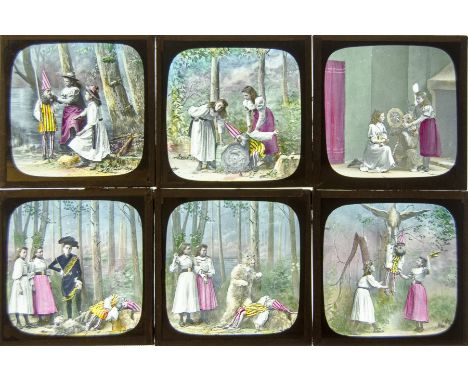 3¼sq. in. Four Magic Lantern Life Model Slide Stories, Anchored - 10 coloured slides; Rocked in the Cradle of the Deep - 7 co