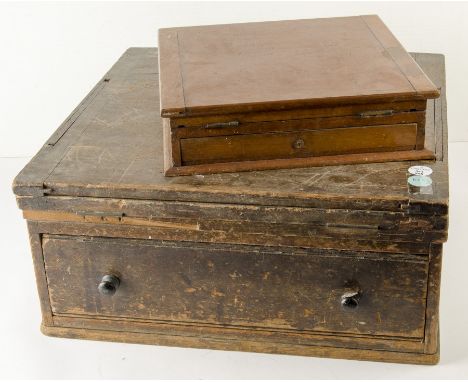 Retouching Desks, one mahogany, with mirror base and drawer, knob missing, circa 1900, 290mm wide and one stained wood, with 
