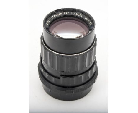 A Asahi Pentax 150mm f/2.8 Super-Takumar/6X7 Lens, serial no. 3493169, black, barrel F-G, minor paint loss and additional ser