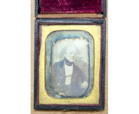 A Claudet sixth-plate Portrait Daguerreotype of an elderly gentleman,  looking to his left, with arboreal painted backdrop, c