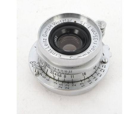 A Leitz 3.5cm f/3.5 Summaron Lens, serial no. 1159862, 1954, chrome, barrel, VG, elements, G, light haze, with maker's caps