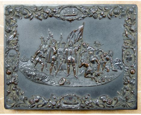 A rare Littlefield Parsons & Co whole-plate Union Case 'The Landing of Columbus',  containing neatly overpainted ambrotype of